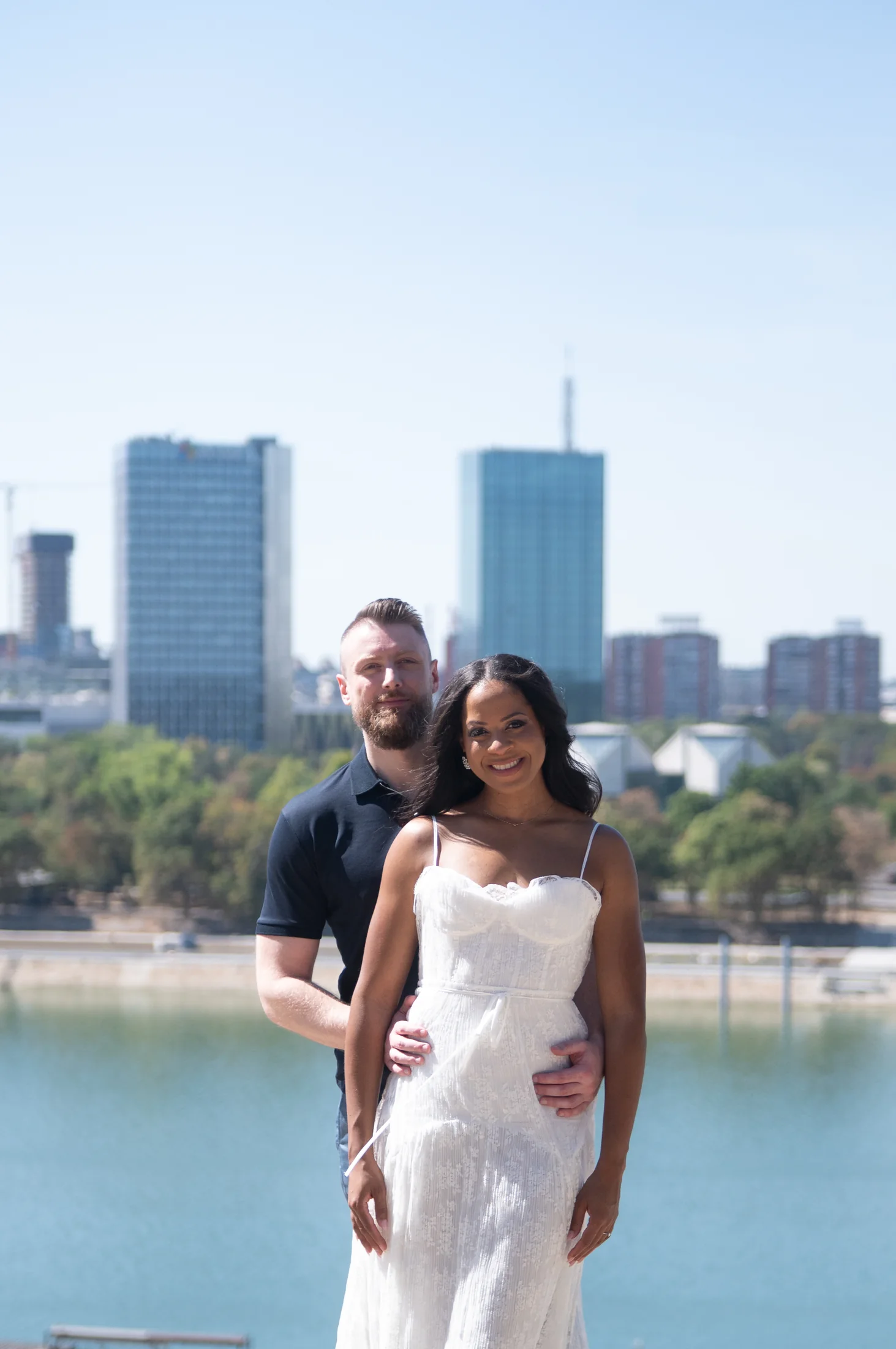 A portrait with the city in the background